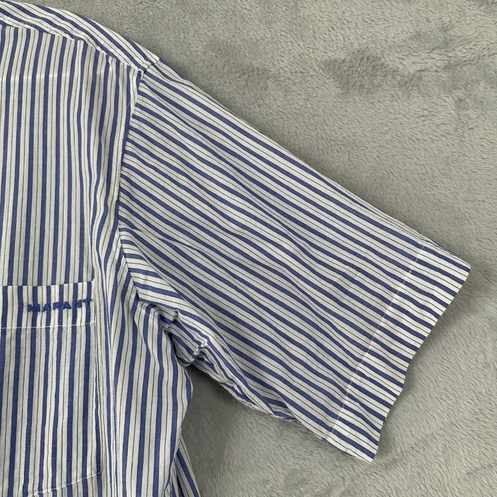 Isabel Marant Labilio Shirt Mens Small Blue Stripe Oversized Short Sleeve Cotton - Picture 9 of 15